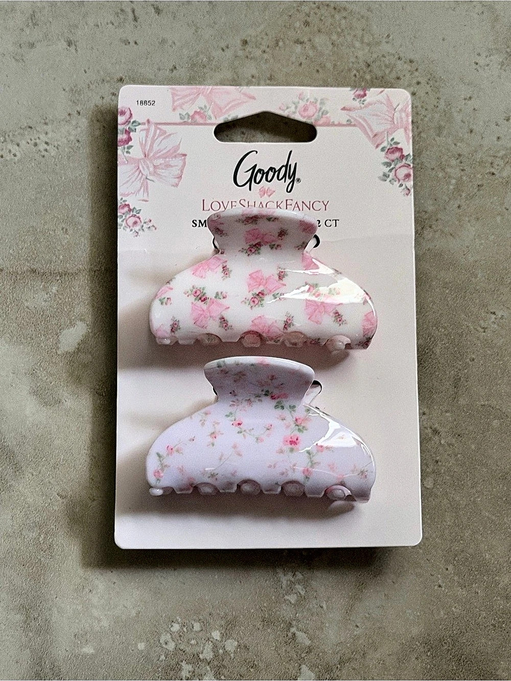 Goody LoveShackFancy Small Jaw Clip 2 CT Floral Hair Clips in Pink & White NWT